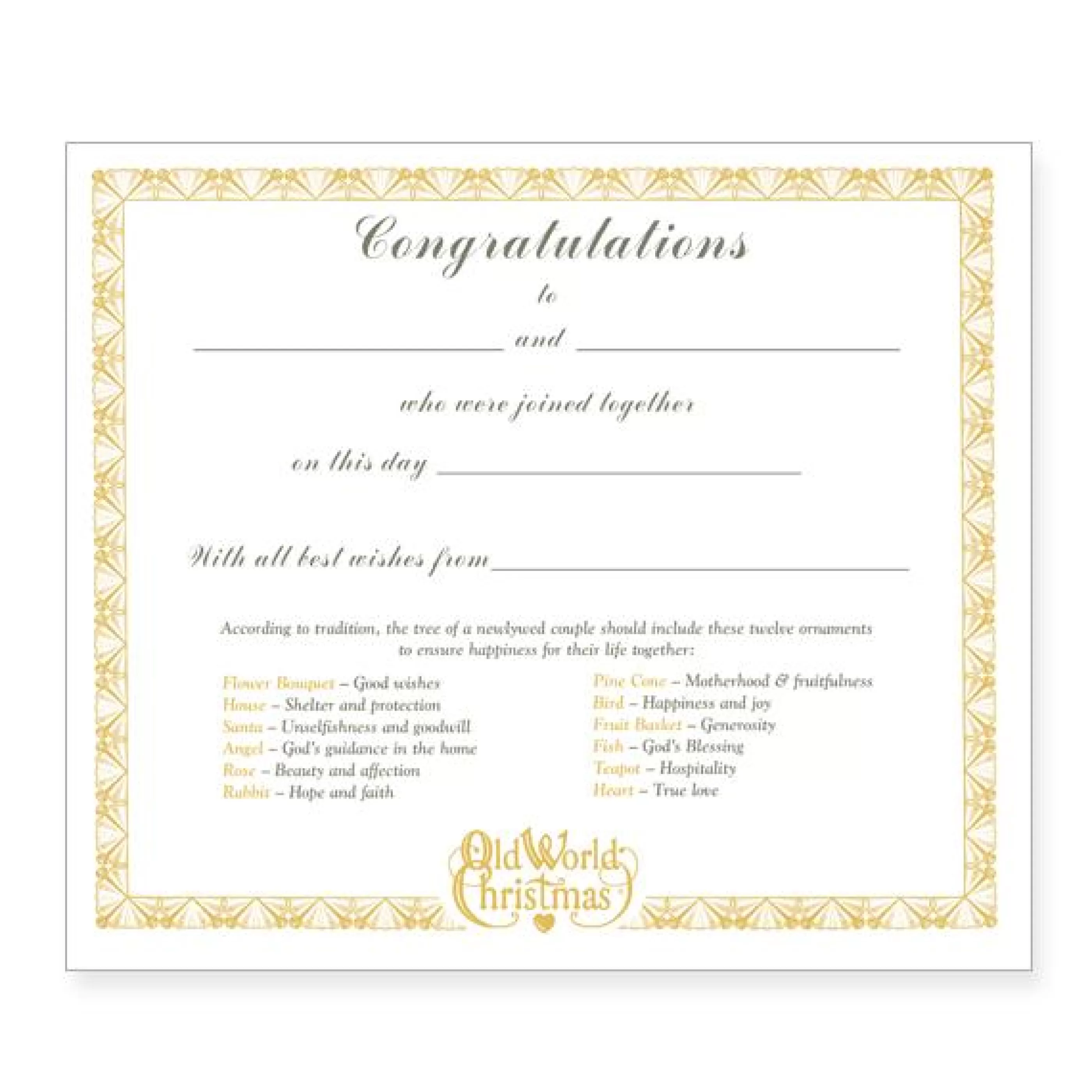 * Bride's Collection Certificate
